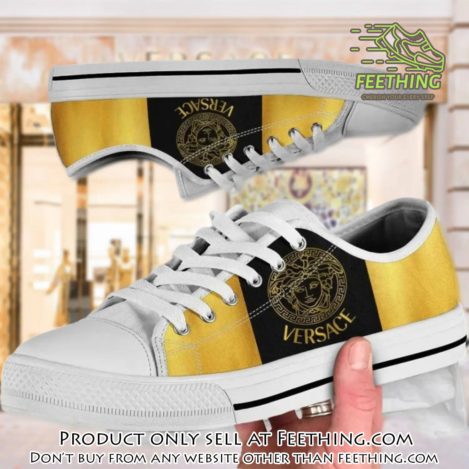 Versace medusa black yellow low top canvas shoes luxury brand gifts for men women ft4352577
